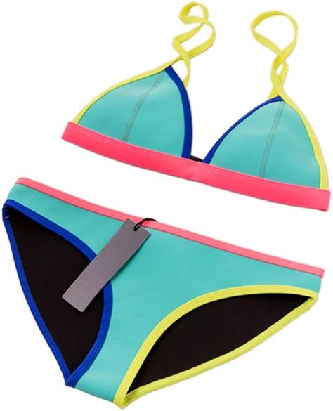 Muxilove Women Neoprene Bikini In Bright Color Neon Binding Swimsuit