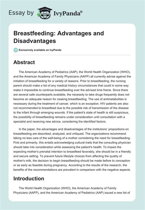 Breastfeeding Advantages And Disadvantages 3963 Words Research