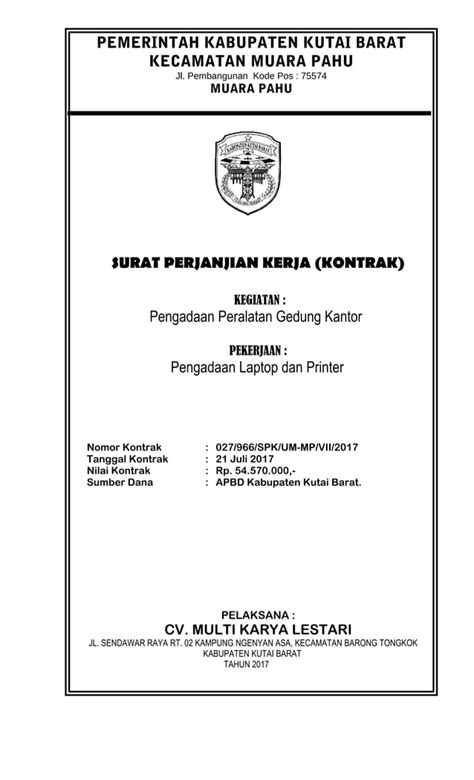 Cover Kontrak Peralatan Gedung Kantor 2017