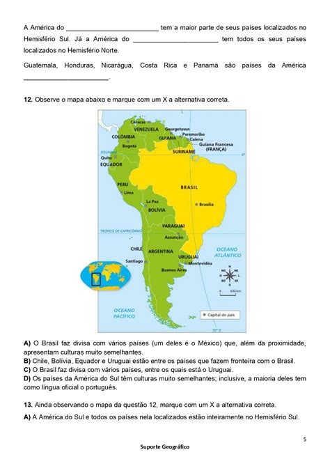 Prova Sobre Continentes Oceanos Movimentos Da Terra HemisfÉrios