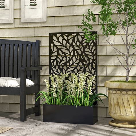 Outsunny Metal Outdoor Privacy Screen With Raised Graden Bed Privacy