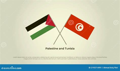 Crossed Flags Of Palestine And Tunisia Official Colors Stock Vector