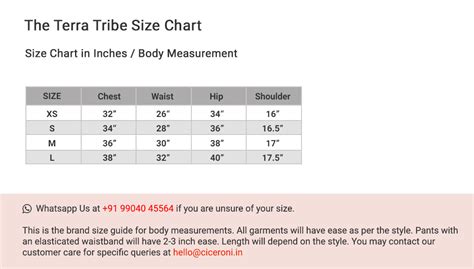 The Terra Tribe Size Chart - Ciceroni