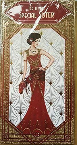 Prelude Art Deco Sister Glittered Slim Christmas Card With Gem Detail Uk