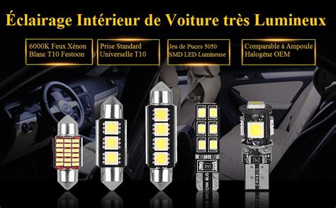 Justech Pcs Kit D Ampoules Led Smd Sans Erreur Lot De Can Bus