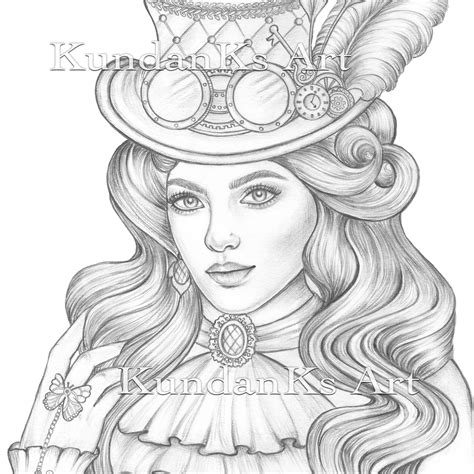 Steampunk Anna Steampunk Adult Coloring Pages Premium Coloring Pages