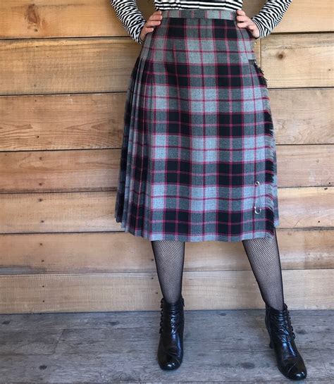 Vintage 60s Sixties Wool Plaid Kilt Skirt Pleated Side Buckle Etsy