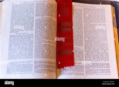 Page Of The Sacred Bible Of Catholics In A Church In Rio De Janeiro