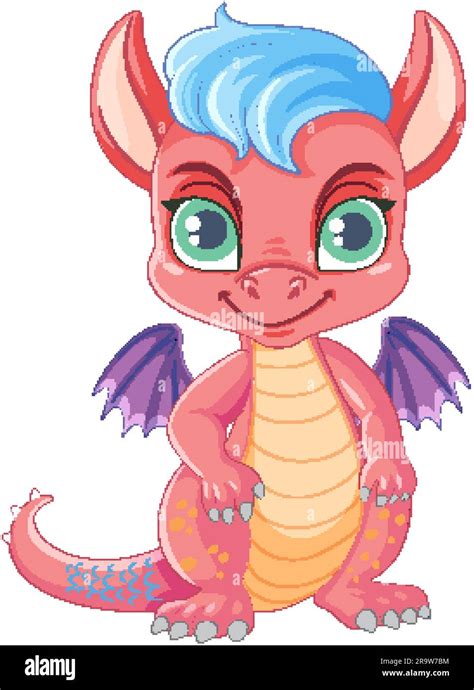 Cute Pink Dragon Cartoon Character Standing Isolated Illustration Stock