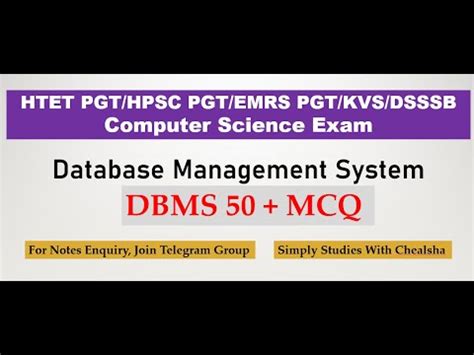 Database MCQ DBMS Practice Set HTET Computer Science KVS PGT CSE