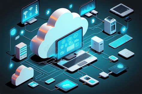 Cloud Technology Cloud Computing Devices Connected To Digital Storage