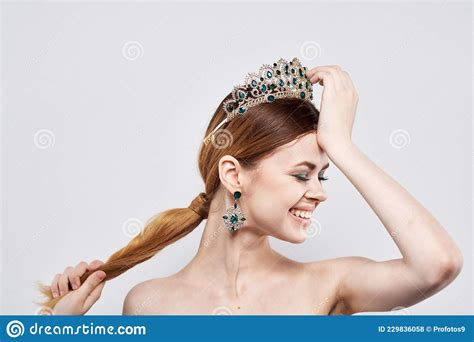 Princess Naked Shoulders Jewelry Cosmetics Attractive Look Close Up Lifestyle Stock Photo