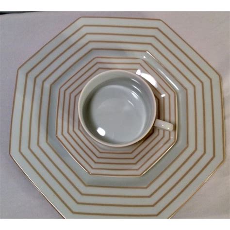 Fitz Floyd China Table Service In Pinstripe Buff Piece