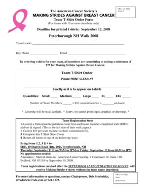 Fillable Online Makingstrides Acsevents Peterborough T Shirt Order Form