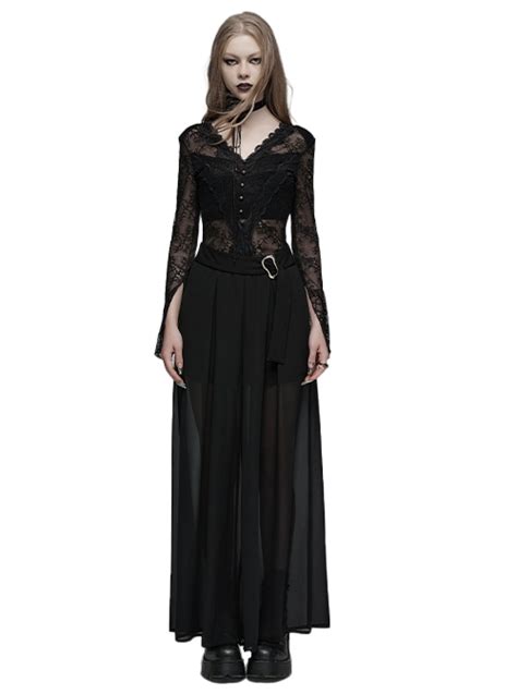 Sexy Black Three Dimensional Lace Hook V Neck Gothic Style Sexy Waist