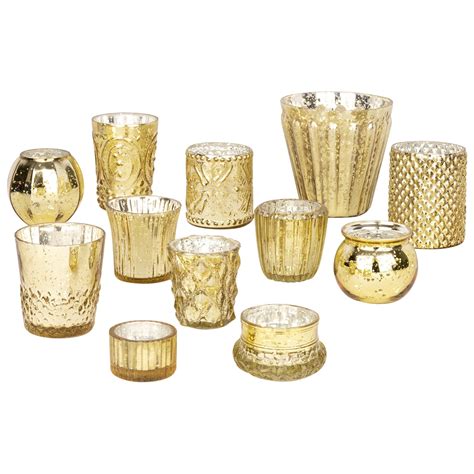 Koyal Wholesale Glass Gold Mismatched Votive Candle Holder Mega Set Of 12 For Wedding And Home