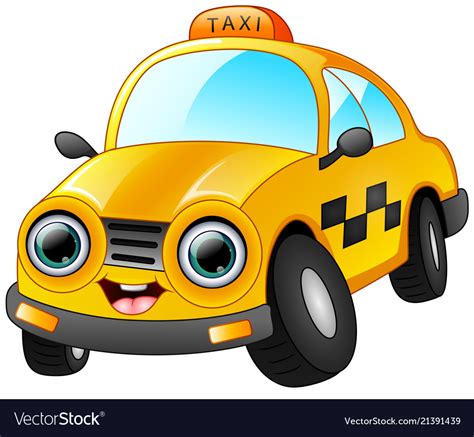 Happy Taxi Cartoon Isolated On White Background Vector Image