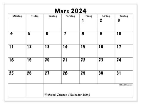 Kalender Mars Michel Zbinden Sv