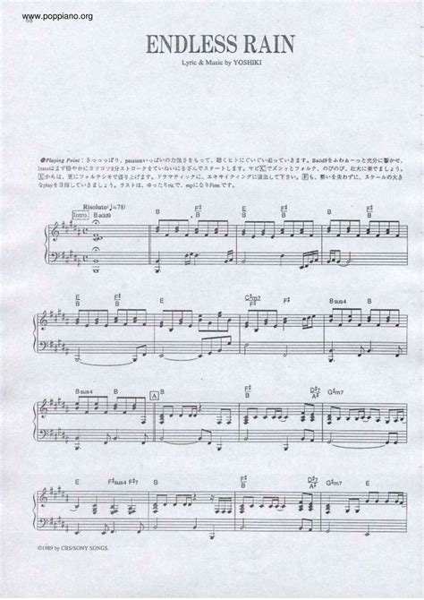 X Japan Endless Rain Sheet Music Pdf Free Score Download ★