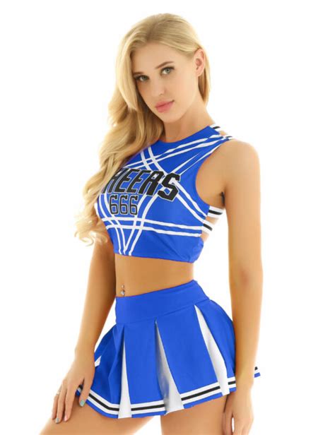 Womens Cheerleader Costume Sexy Cheer Cosplay Fancy Dress Crop Top