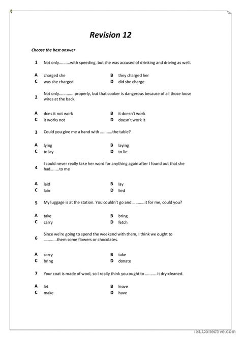 Revision Test English Esl Worksheets Pdf And Doc