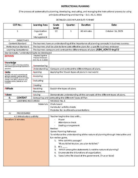 Instructional Planning Instructional Planning The Process Of Systematically Planning