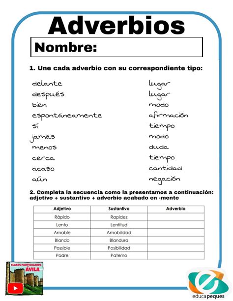 Ejercicios De Adverbios Para Trabajar En El Aula