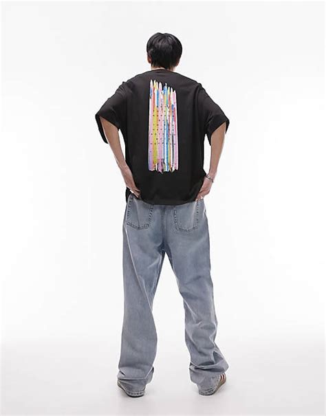 Topman Extreme Oversized Fit T Shirt With Front And Back Rainbow Print In Black Asos