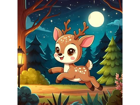 Cute Baby Deer Running In The Forest Graphic By A I Illustration And