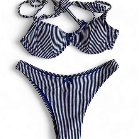 Seamolly Blue And White Bikini Set Beachyvibes New Depop