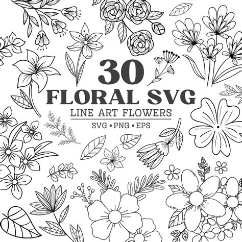 Floral Line Art Svg Flowers For Cricut Botanical Line Art Etsy Australia