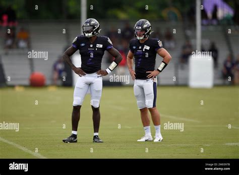 Baltimore Ravens Quarterbacks Tyler Huntley Left And Trace Mcsorley