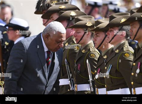 Prime Minister Of Fiji Josaia Voreqe Bainimarama Inspects A Guard Of