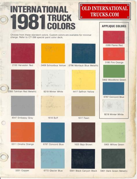 1981 Color Chart Color Charts • Old International Truck Parts International Truck Color