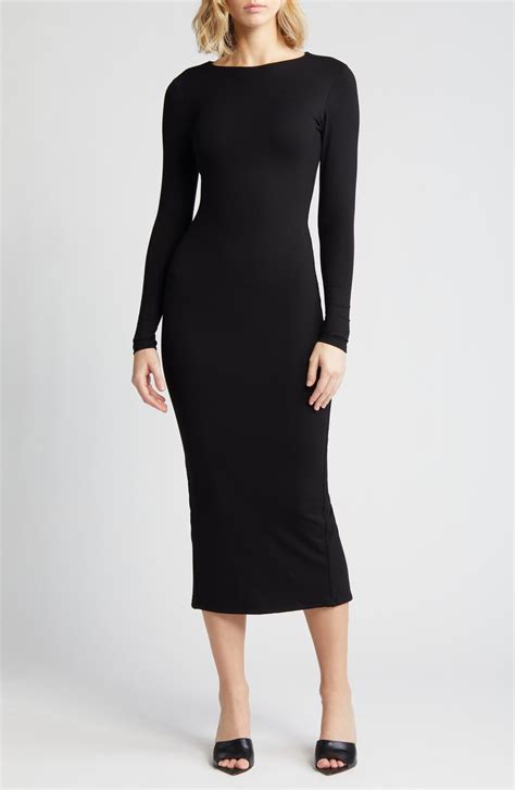 Naked Wardrobe Extra Butter Long Sleeve Midi Dress Black Editorialist