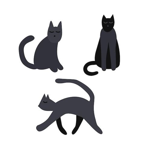 Conjunto de gatos negros dibujados a mano Ilustración de gato negro