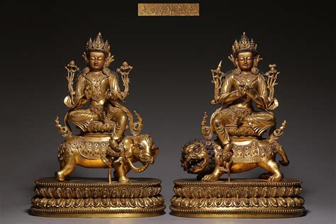 Sold Price Chinese Gilt Bronze Figure Of Manjusri And Samantabhadra