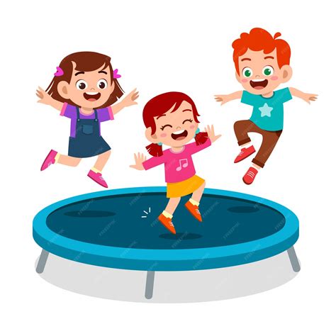 Feliz Niño Lindo Sonrisa Saltar En Trampolín Vector Premium