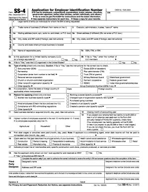 IRS Form SS-4 2017 - 2019 - Fillable and Editable PDF Template