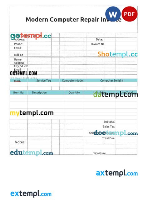 Modern Computer Repair Invoice Template In Word And Pdf Format