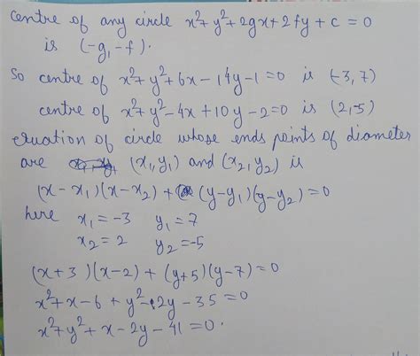 Find The Equation Of The Circle The End Points Of The Whose Diameter