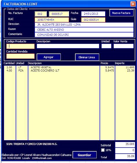 Contabilidad Y Excel Trucos Aplicativos Y Desarrollo De Tecnologia Sistema De FacturaciÓn En