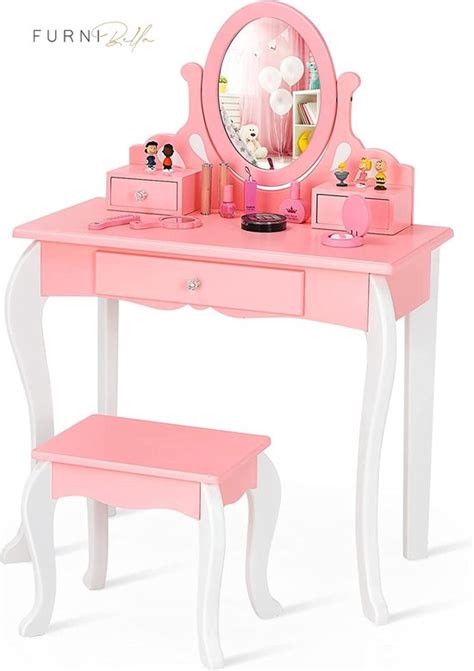 Furnibella Kinderen Kaptafel Kruk Set Houten Kleine Prinses Make