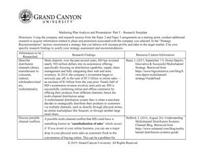 MKT 315 RS T3 Benchmark Marketing Plan Analysis Marketing Research