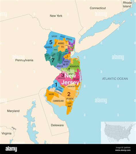 New Jersey State Counties Colored By Congressional Districts Vector Map