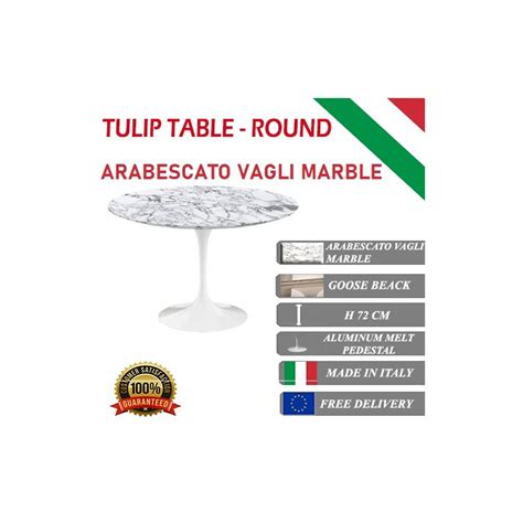 Tulip Tafel Wit Arabescato Marmer Rond