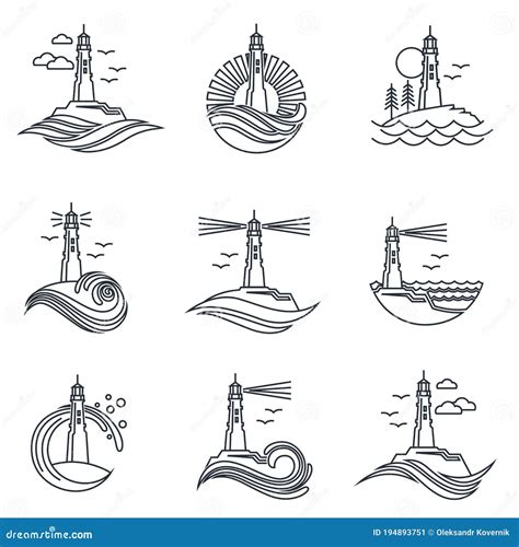 Lighthouse Line Icon Set Stock Vector Illustration Of Lighthouse