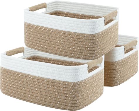 OIAHOMY Lot de 3 paniers de rangement tissés en corde de coton avec