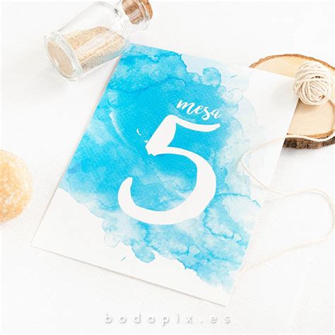 Números o nombres de mesa de boda modelo Aquazul 3 50 Bodapix