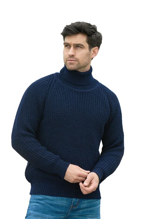 Aran Crafts Mens Irish Cable Knitted Wool Rib Roll Neck Sweater R761